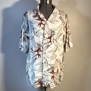 Caribbean Short Sleeve Tropical Bird of Paradise Print Button Down Shirt